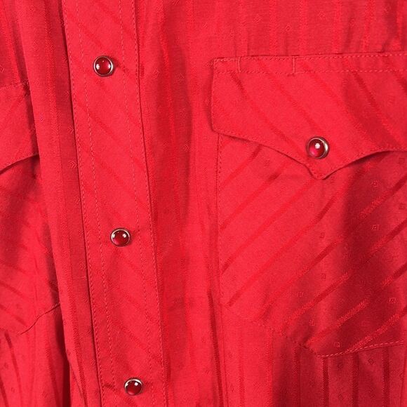 🔥🔥 Vintage WRANGLER Pearl Snap Western Cowboy LS Shirt Red Pinstriped 2XLT - E - Picture 3 of 8